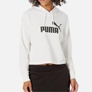 PUMA Women's Essentials Cropped White Logo French Terry Hoodie